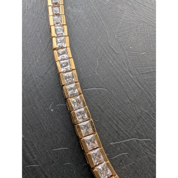 Ross Simons Princess Cut Cubic Zirconia Gold Over  .925 Tennis Necklace 17 1/4" - Picture 2 of 7